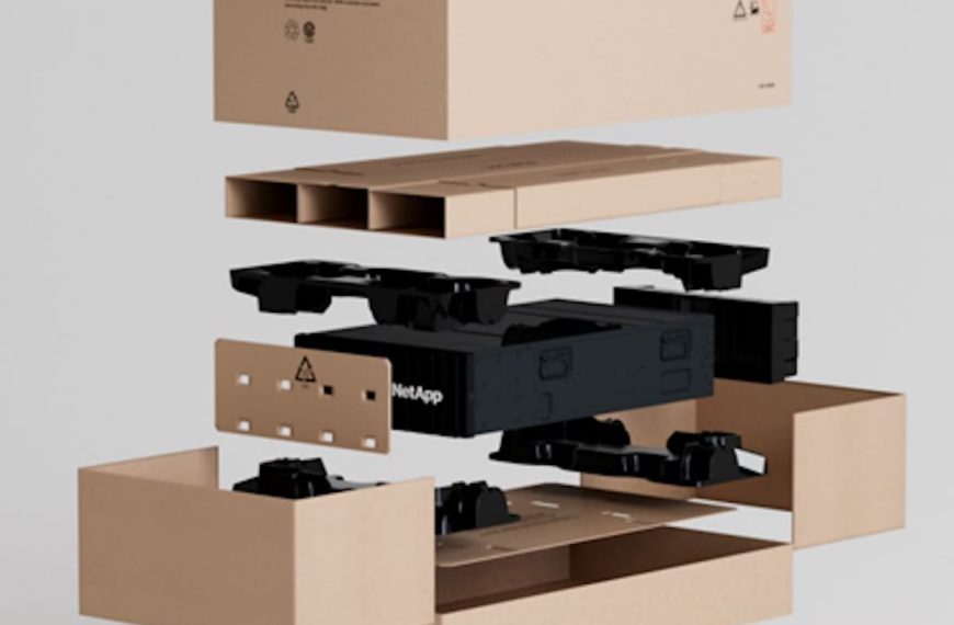 NetApp designs eco-friendly packaging that reduces greenhouse gas emissions by 50%.