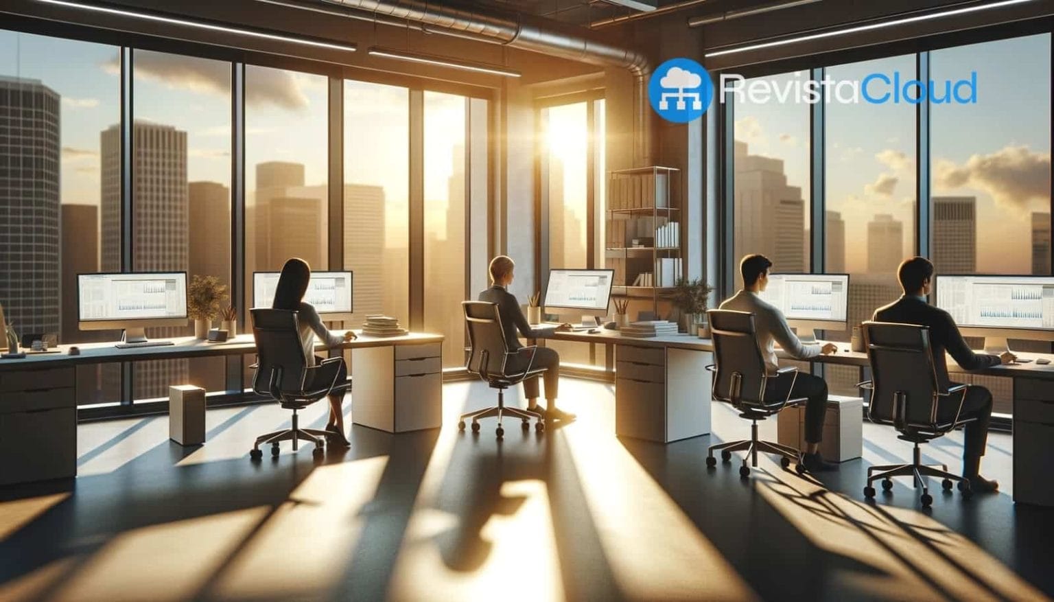 oficinas empleados vista ciudad