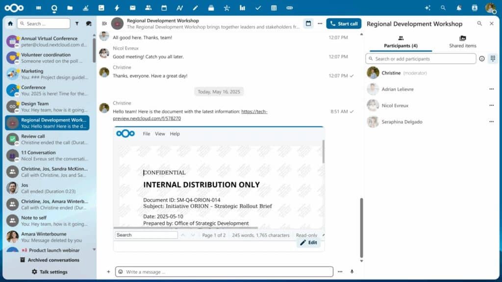 nextcloud Secure view in Talk