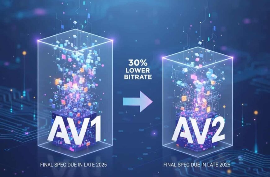 AV2, the successor to AV1 without royalties, promises about 30% less bitrate and aims to finalize its specifications by the end of 2025.