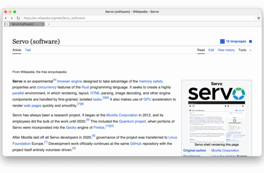 Servo, the parallel web engine that aims to be the lightweight alternative to Chromium, WebKit, and Gecko