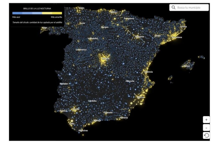 A Map Reveals the Areas with the Most Light Pollution in Spain