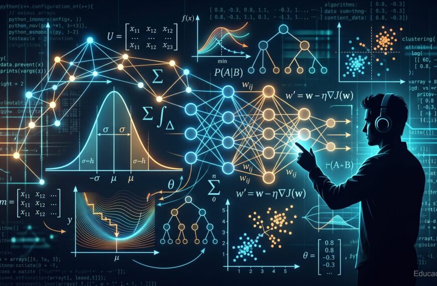 Mathematical formulas and statistics symbols representing the foundations of AI engineering