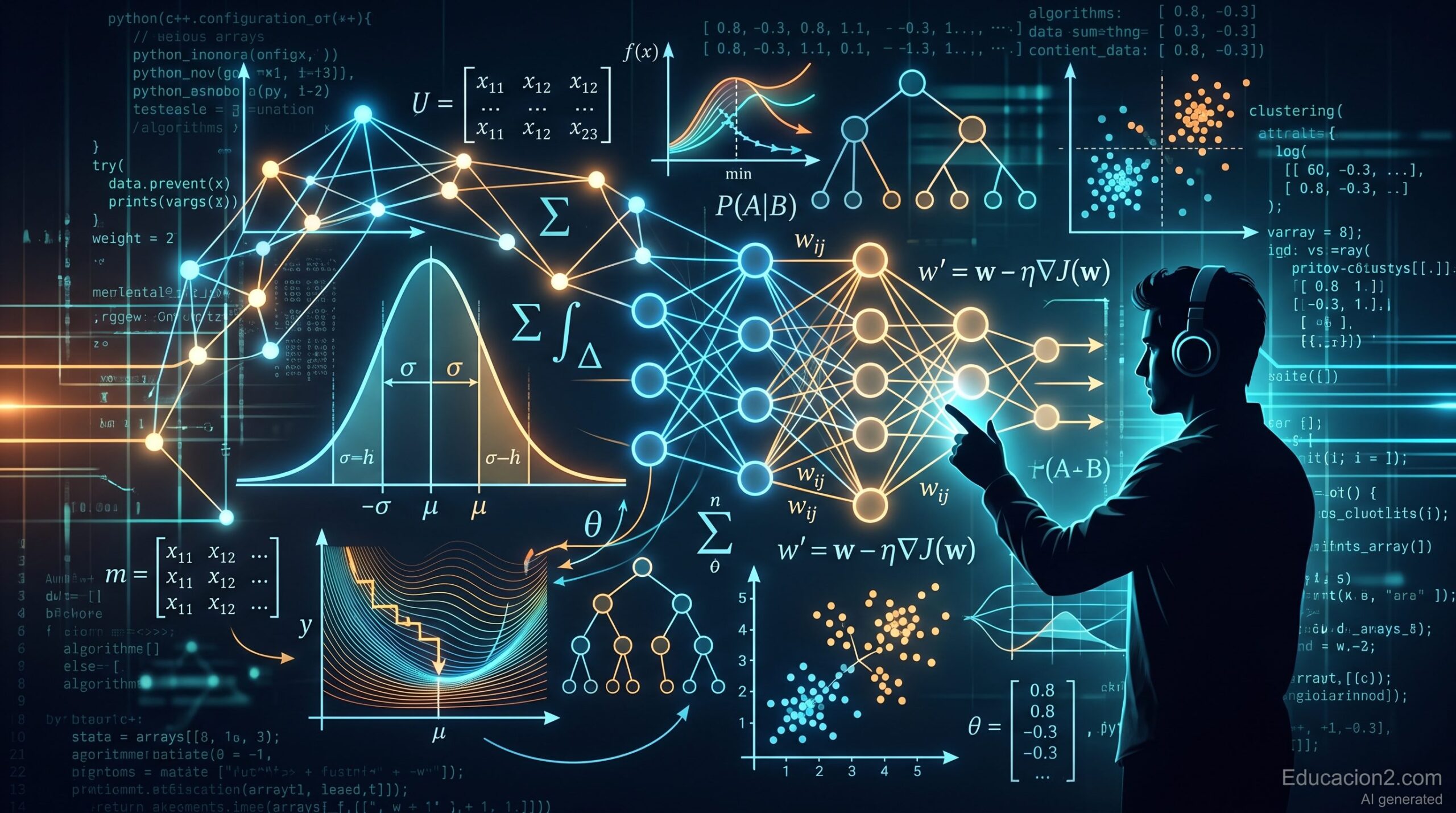 Mathematical formulas and statistics symbols representing the foundations of AI engineering