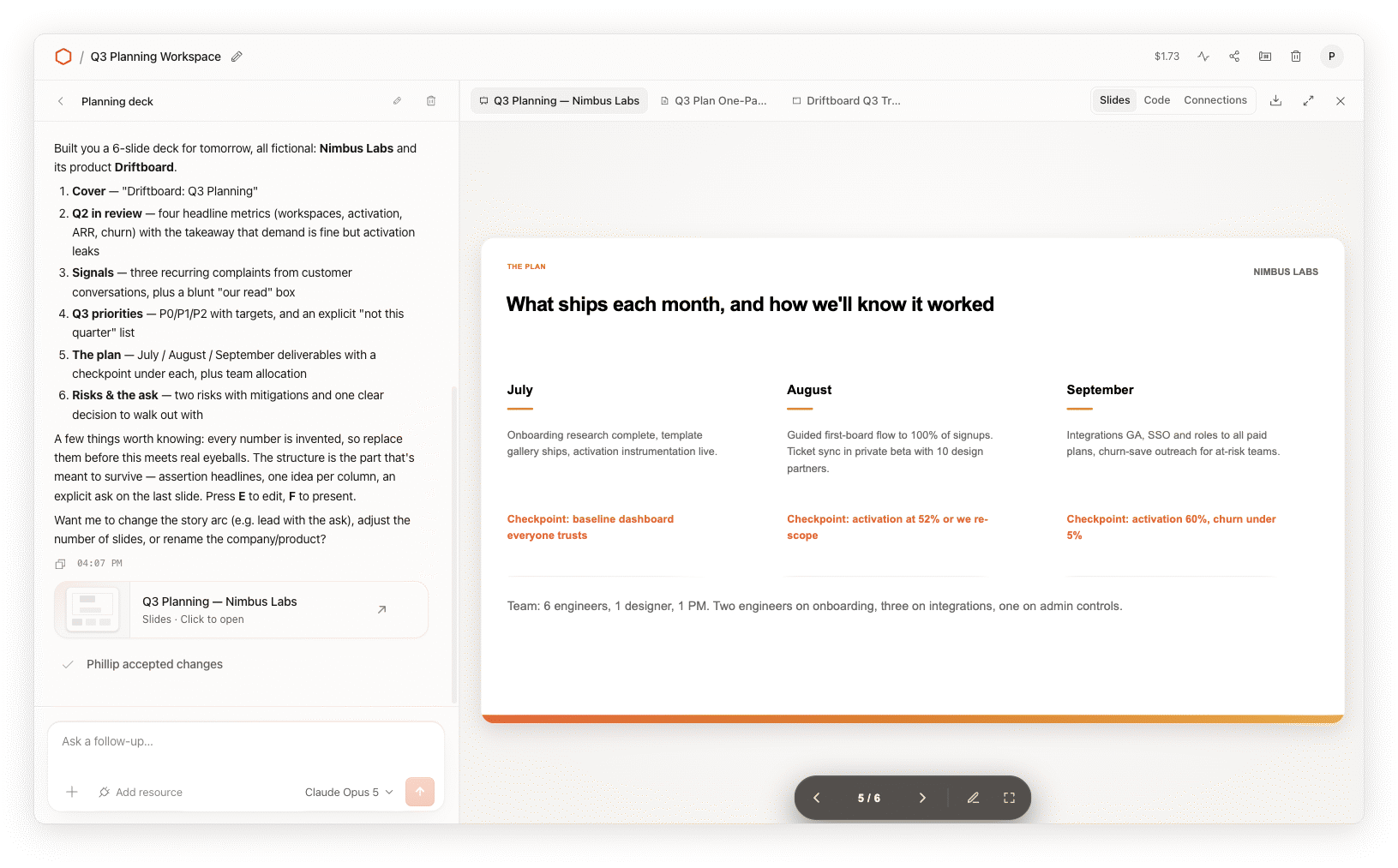 Cloudflare OS workspace interface showing AI agent planning tools