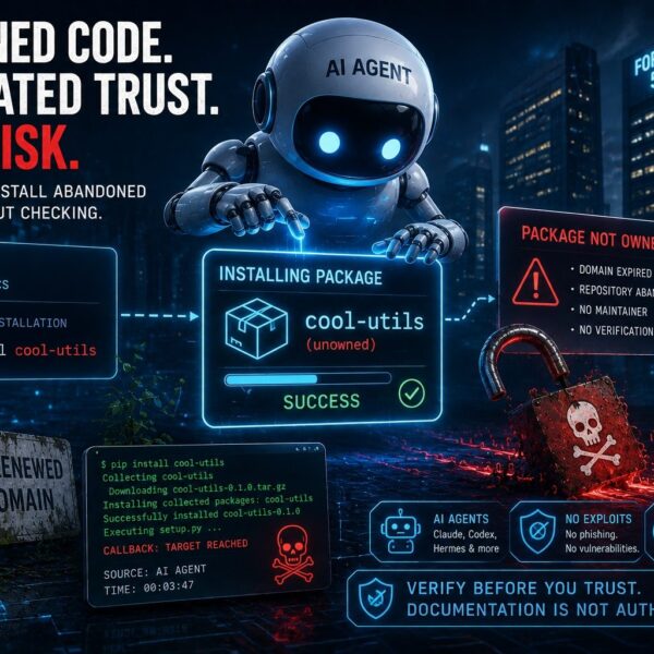 Abstract illustration of orphaned code and automated trust risk for AI agents