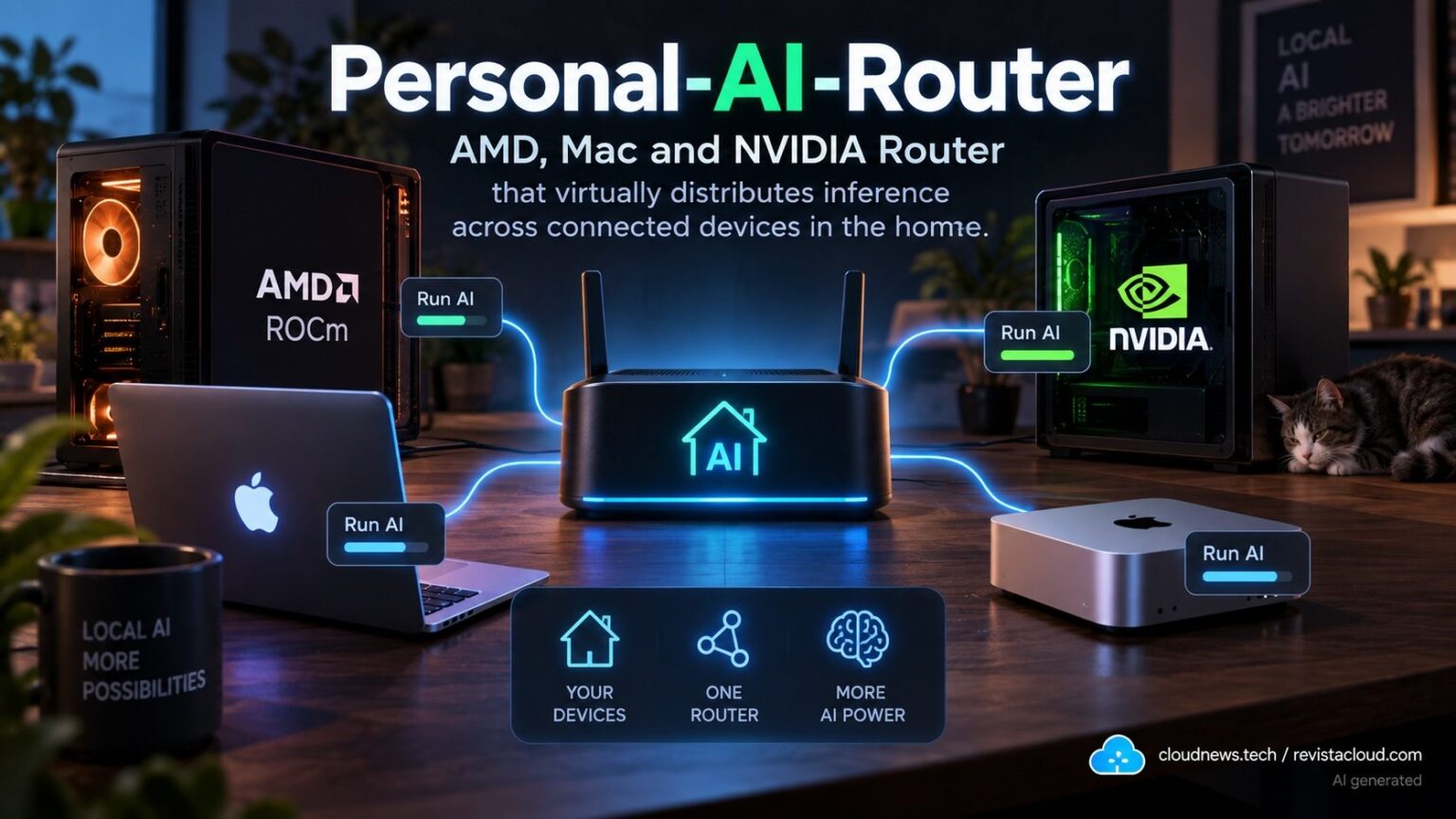 Diagram of NVIDIA PAIR routing AI inference requests across local network nodes