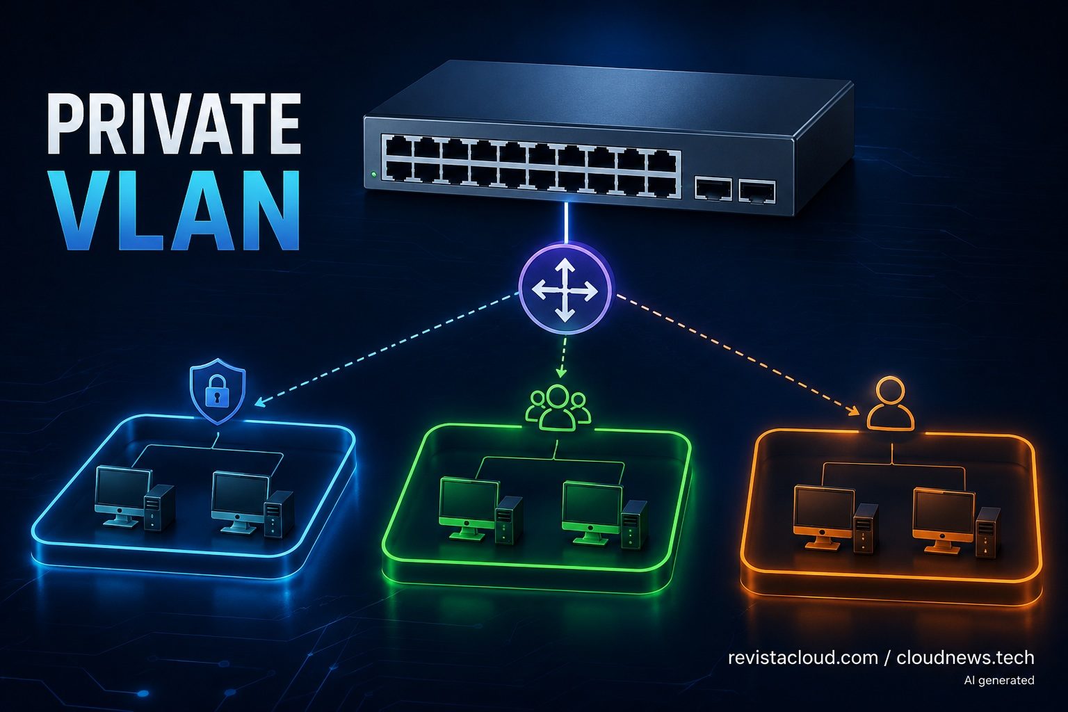 Diagram illustrating Private VLAN (PVLAN) isolation between devices on the same IP subnet