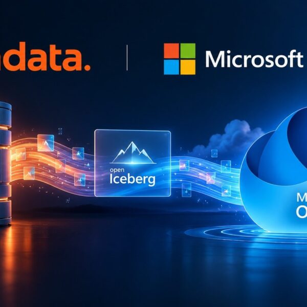 Illustration representing Teradata's integration with Microsoft OneLake for AI data analytics