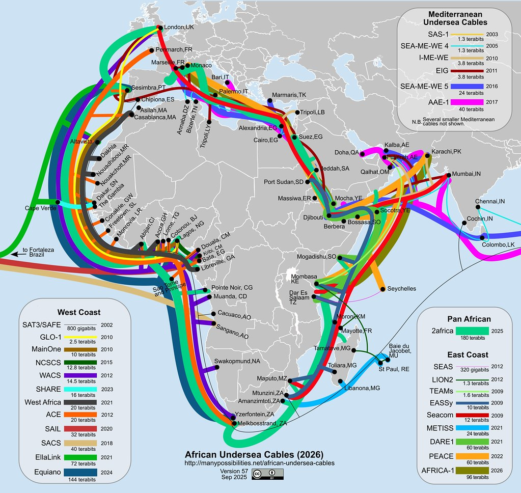 Africa Fears a Submarine Cable Shortage as 2Africa Looks to Bypass the Red Sea 3 Map of the submarine cables connecting Africa, including 2Africa, Equiano, PEACE, EASSy, Seacom, and the Red Sea and Mediterranean cables