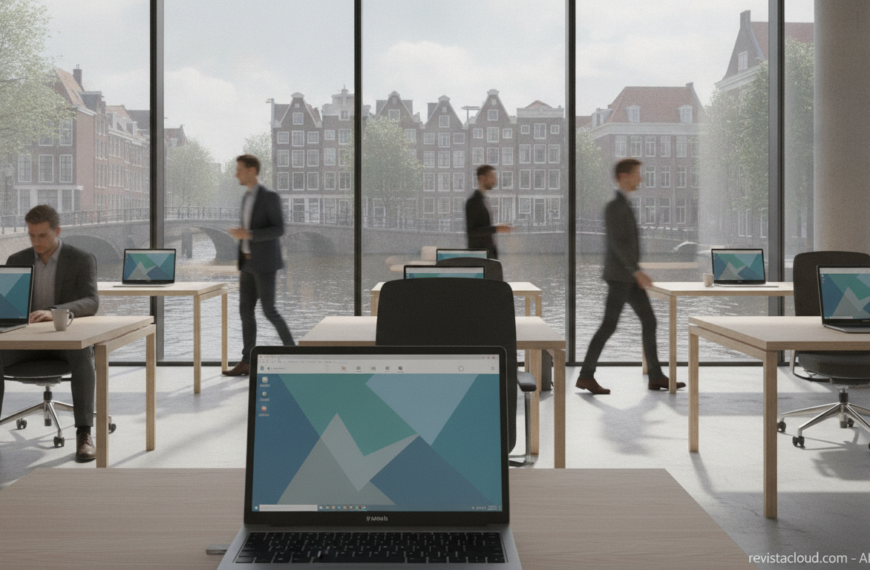 Public office in the Netherlands with laptops running a Linux desktop