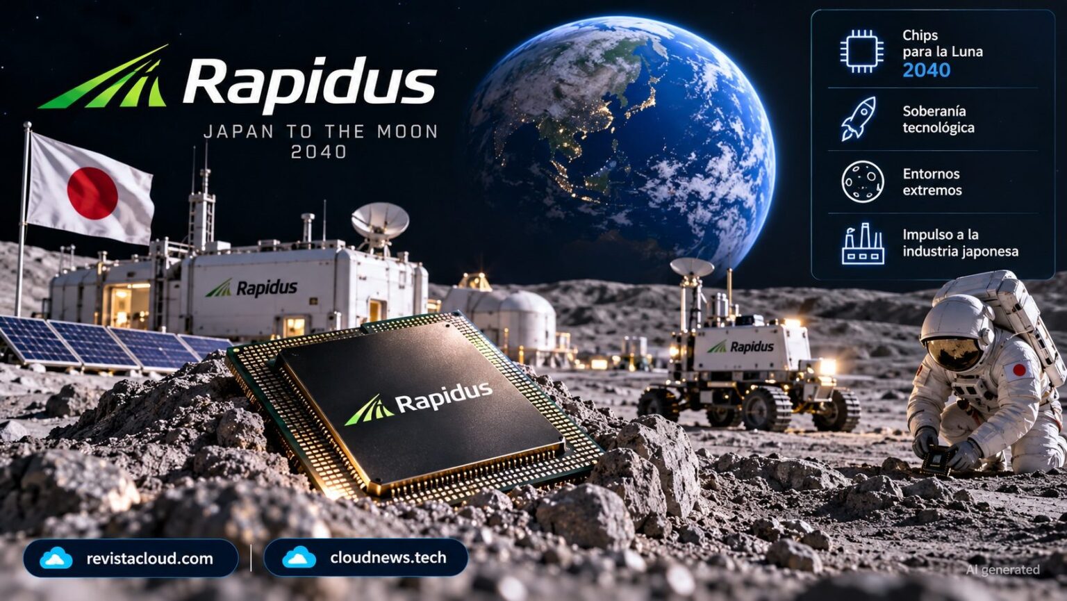 Concept illustration of a semiconductor chip fab on the Moon, Rapidus lunar plan