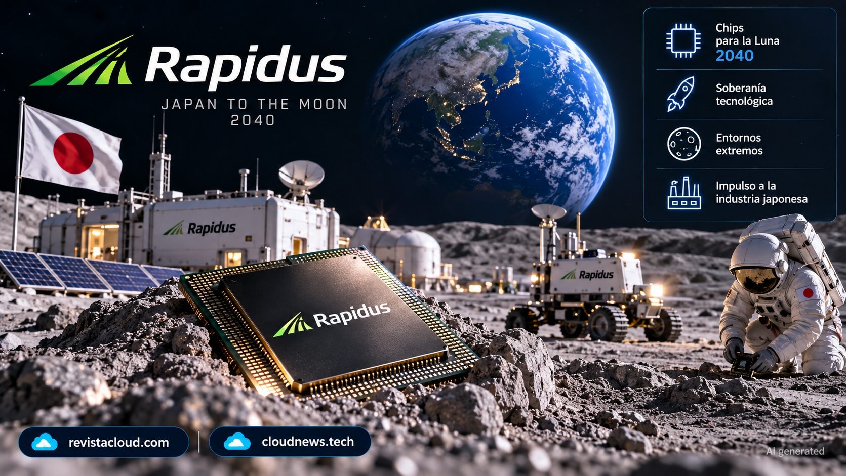 Concept illustration of a semiconductor chip fab on the Moon, Rapidus lunar plan