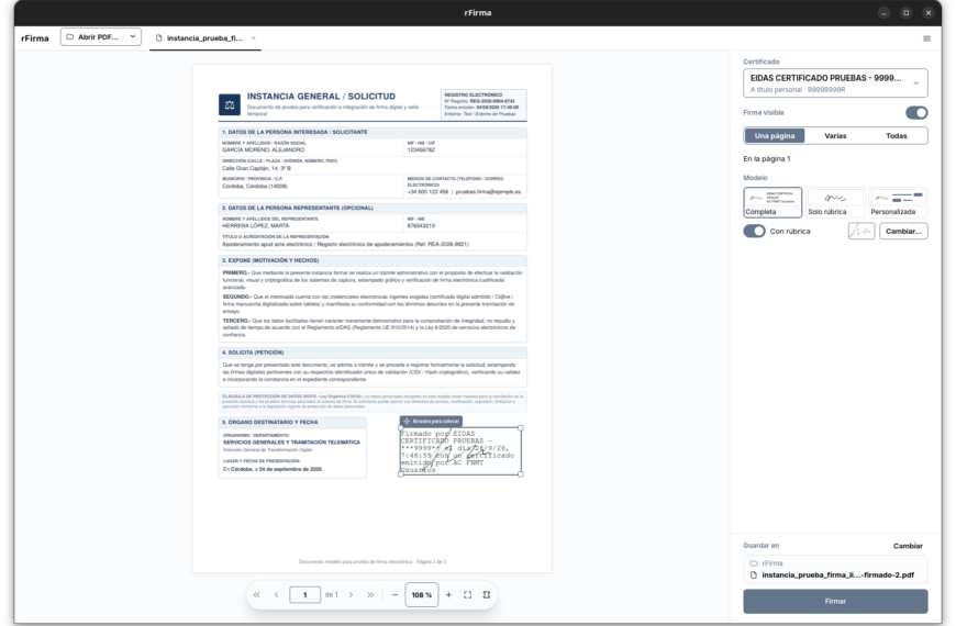 rFirma electronic signing application running on Windows