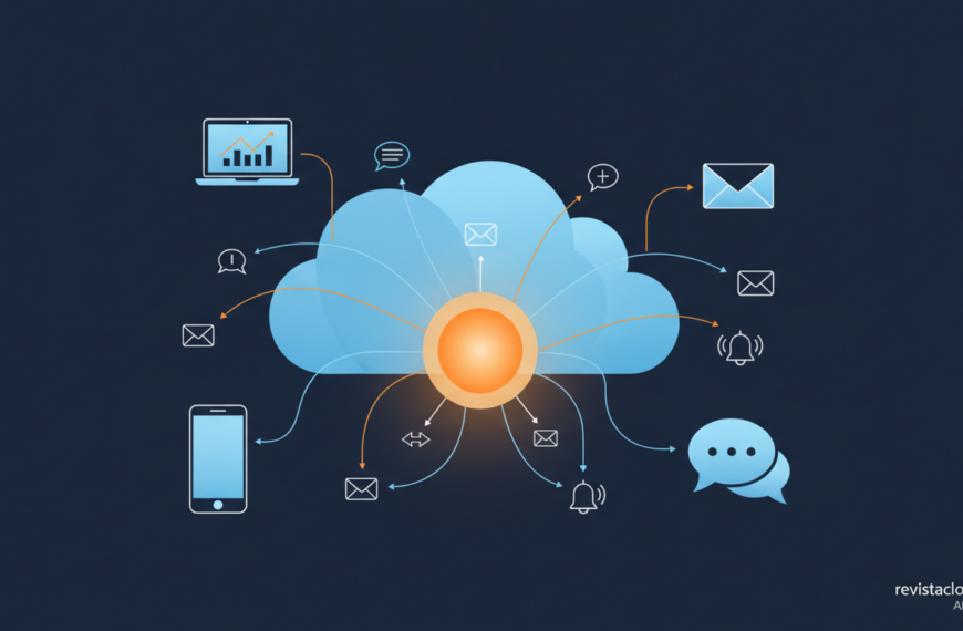 Illustration of a cloud absorbing a multichannel messaging platform, representing Salesforce's acquisition of Braze