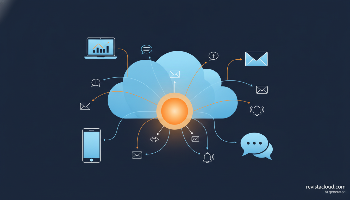 Illustration of a cloud absorbing a multichannel messaging platform, representing Salesforce's acquisition of Braze