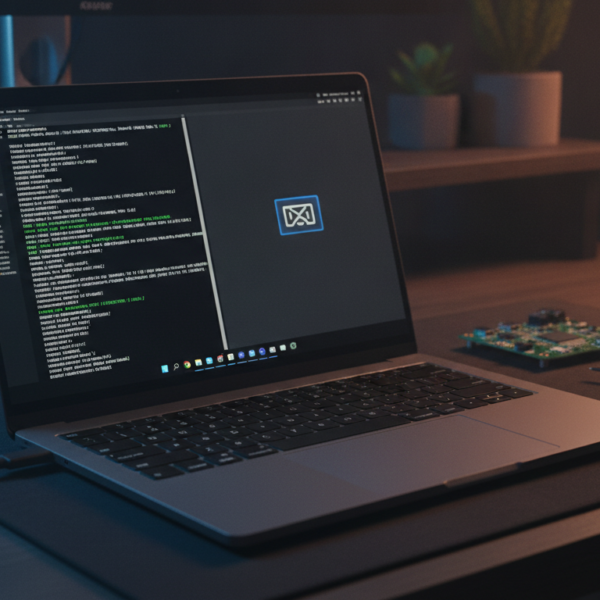 Laptop with a Snapdragon chip booting macOS via a USB-C cable